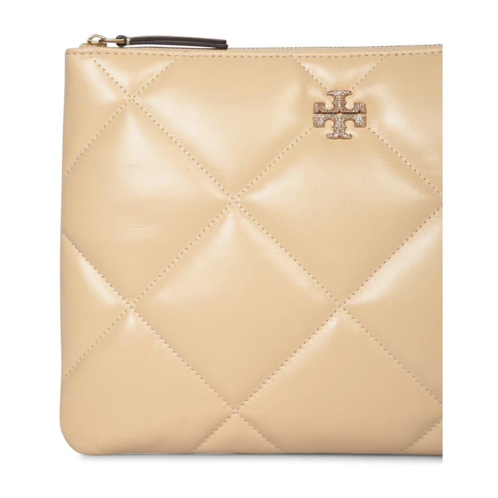 TORY BURCH Gewatteerde leren clutch met gouden rits White Dames