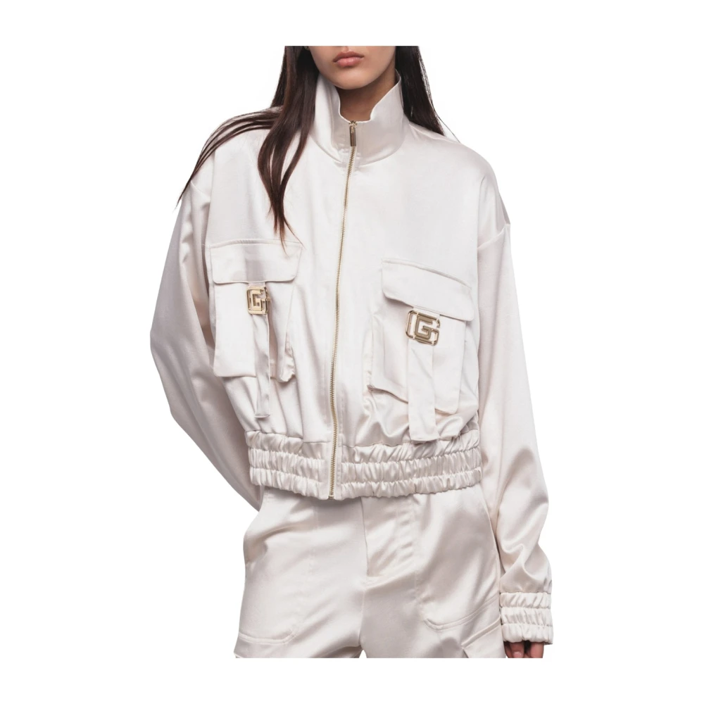 Gaëlle Paris Beige Satijnen Jas met Ritssluiting Beige Dames