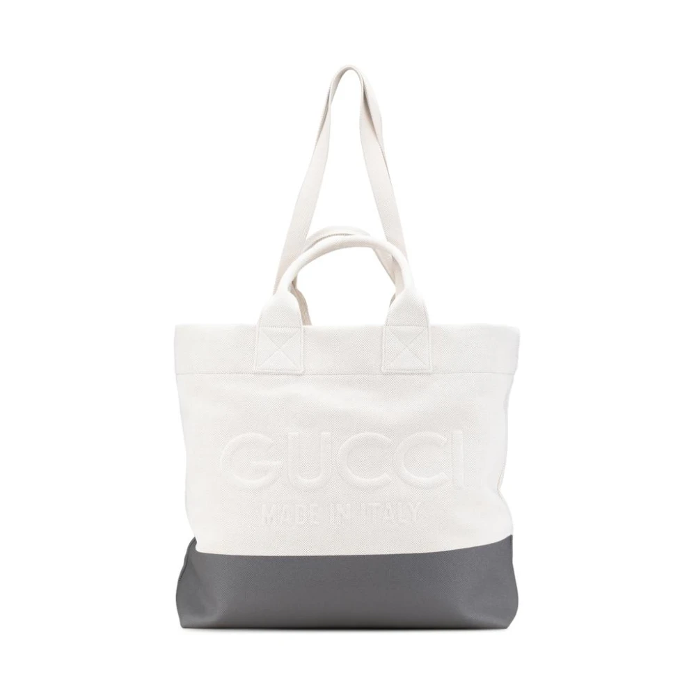 Gucci Vintage Damen Weiß Gebrauchte Gucci Tote Tasche Geprägtes Logo