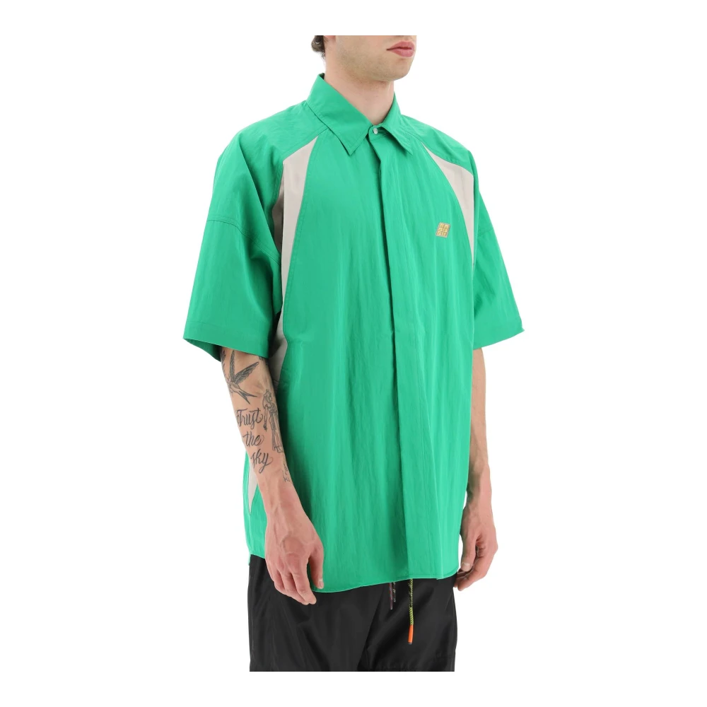 Ambush , Short Sleeve Shirts, Male, Green, M, Two-Tone Oversized Shirt With Logo Patches - Image 1