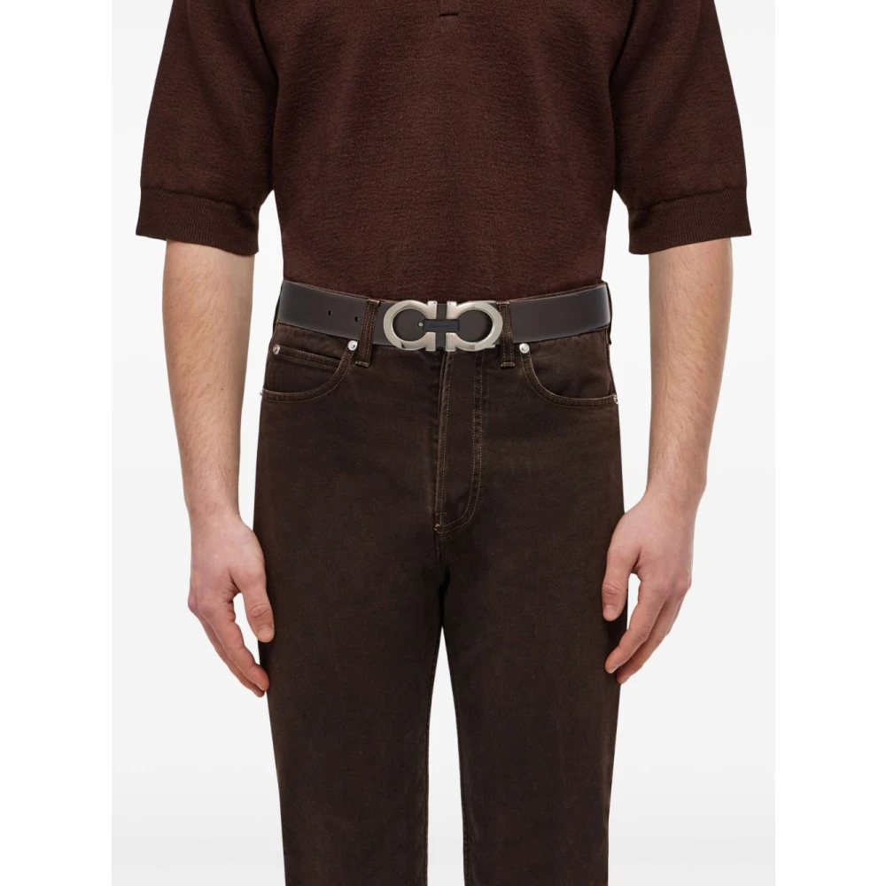 Salvatore Ferragamo Omkeerbare leren riem met Gancini gesp Brown Heren