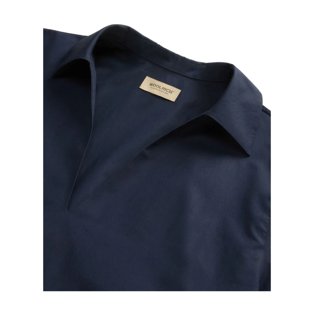 Woolrich Blauwe V-hals Jurk met Lange Mouwen Blue Dames