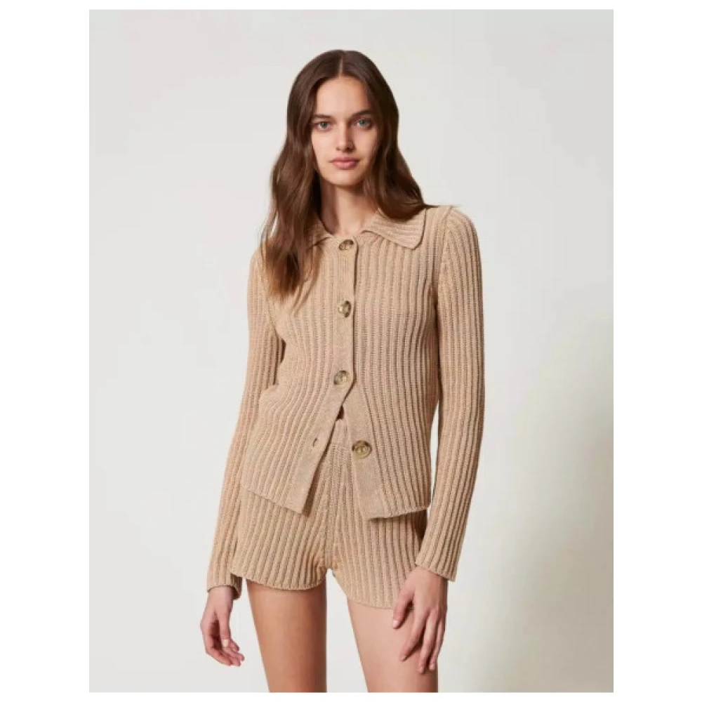 Twinset Gebreid jasje met uitlopende kraag Beige Dames