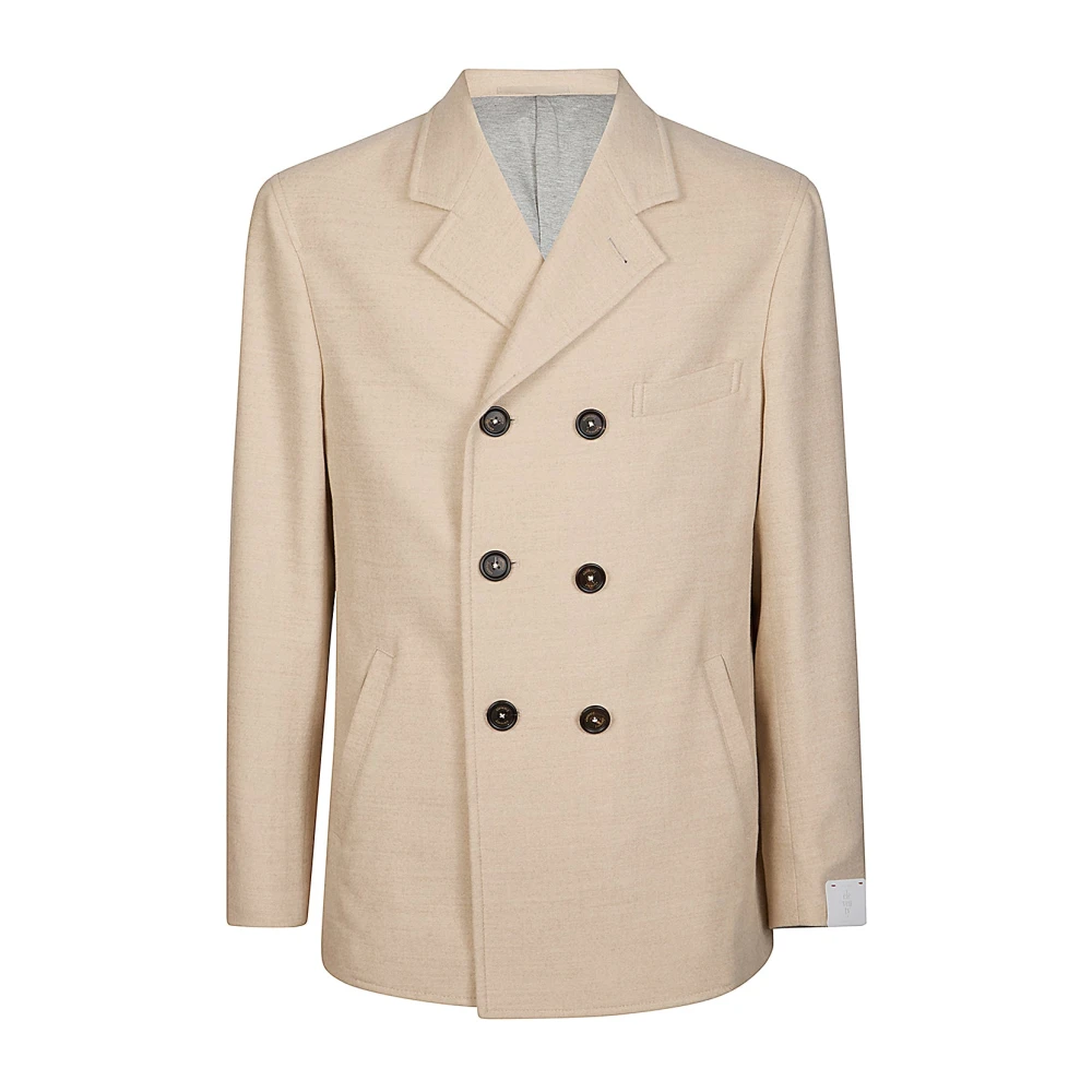 Eleventy Men's Beige Double-Breasted Coats, 3XL, Double Breasted Peacoat In 14 Micron Wool