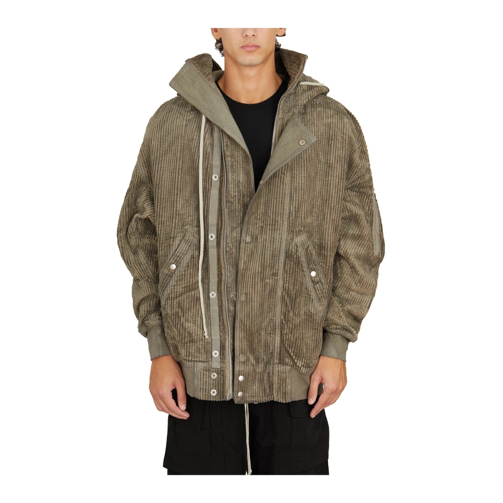 Rick Owens Gewatteerde Bomberjack met Capuchon en Lange Lengte Gray Heren