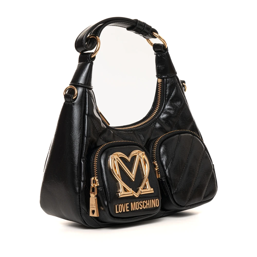 Love Moschino Halvemaanvormige tas met opgestikte zak Black Dames