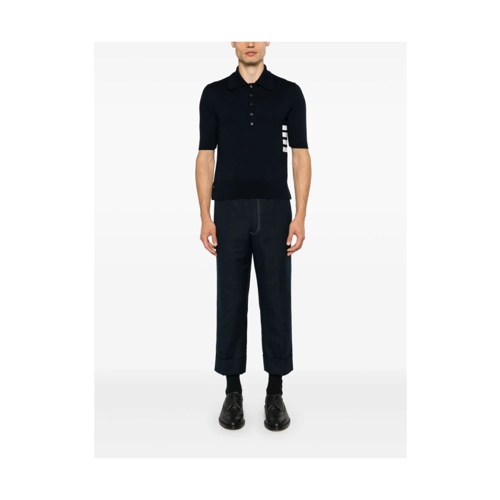 Thom Browne Navy Blue Polo Kraag Sweater Blue Heren