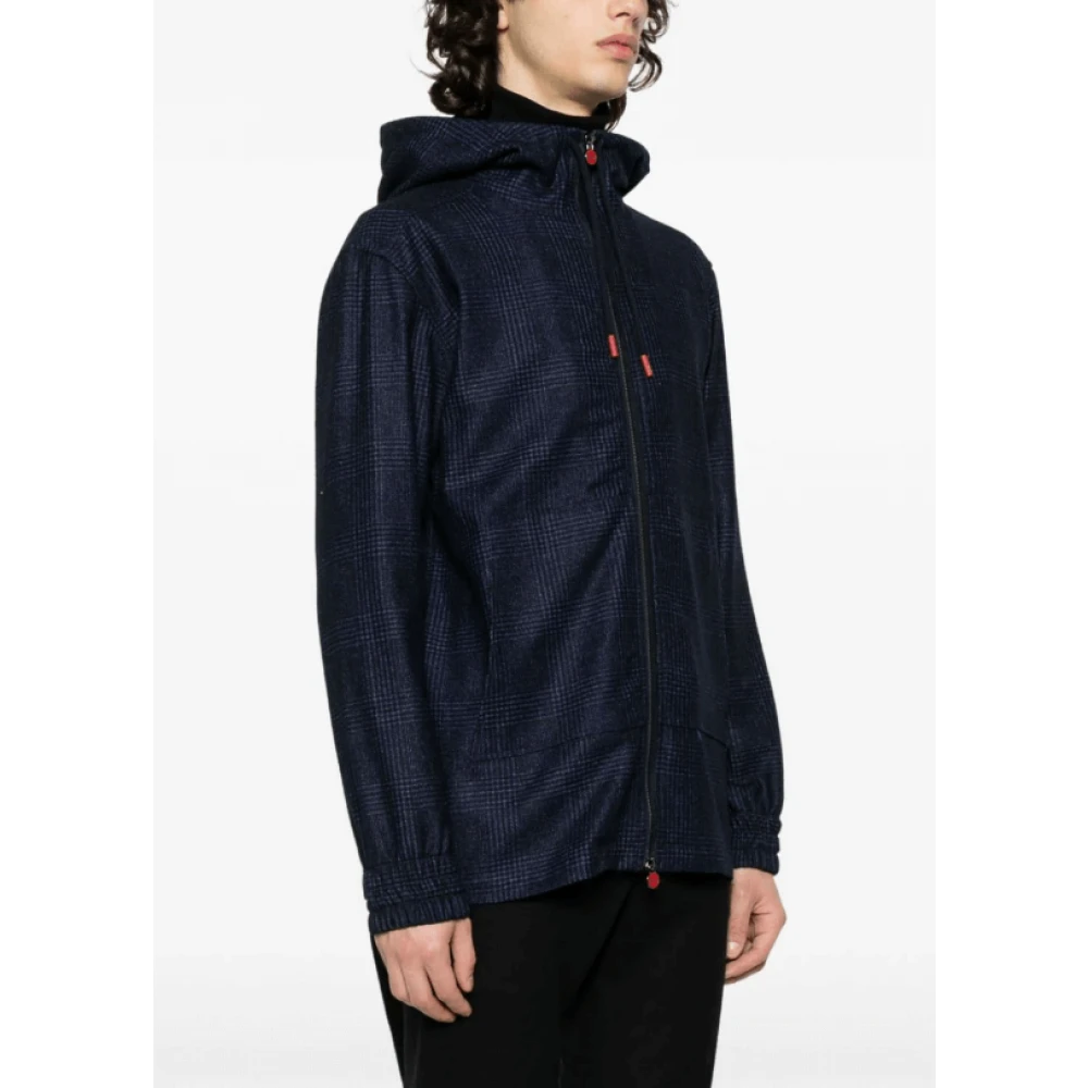 Kiton Geruite Check Hoodie Blue Heren