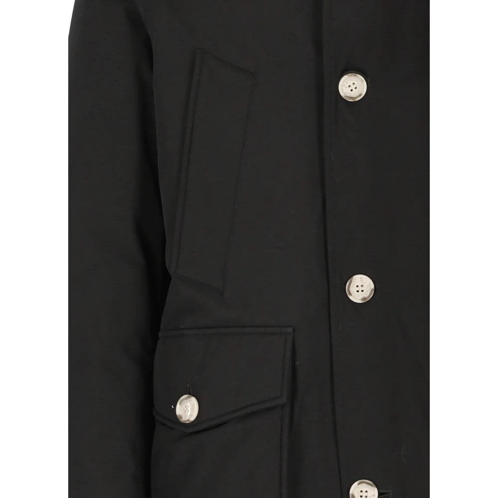 Woolrich Zwarte Parka met Afneembare Bontcapuchon Black Heren