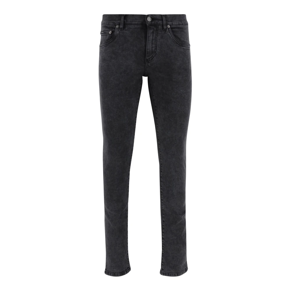 Dolce & Gabbana Zwarte Skinny Logo Jeans Stretch Katoen Black Heren