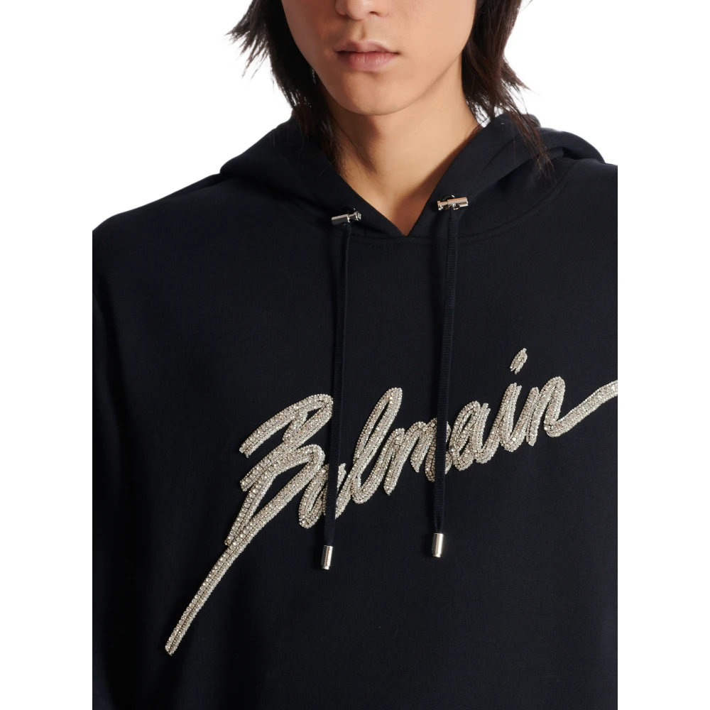 Balmain Geborduurde Bamain Letter hoodie Black Heren