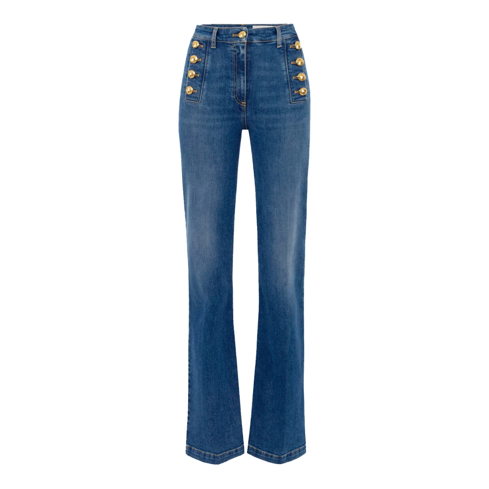 Elisabetta Franchi Wijde denim broek met matrozenknopen Blue Dames