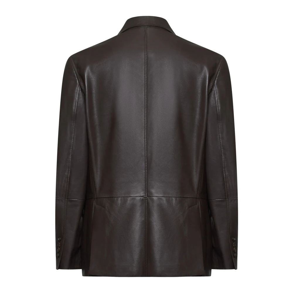 BRUNELLO CUCINELLI Donkerbruin Leren Enkellange Jas Brown Heren