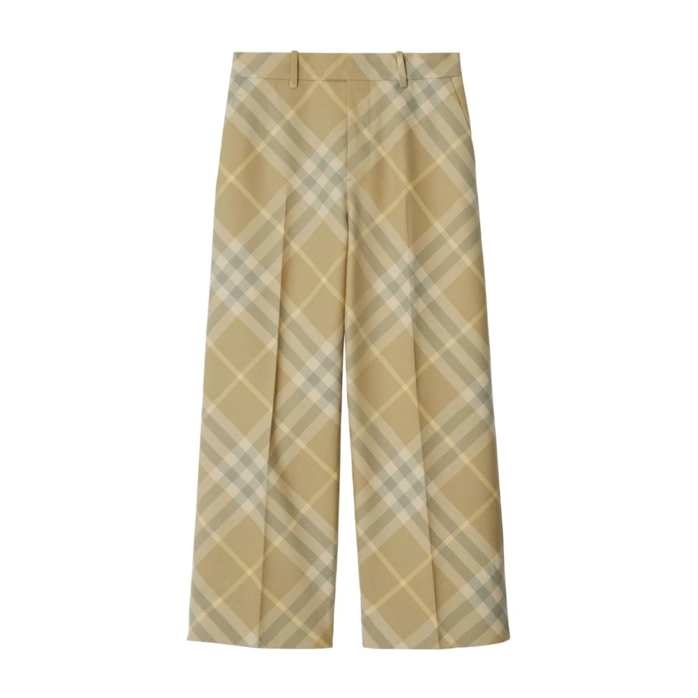 Burberry Women's Beige Check Print Wool Trousers