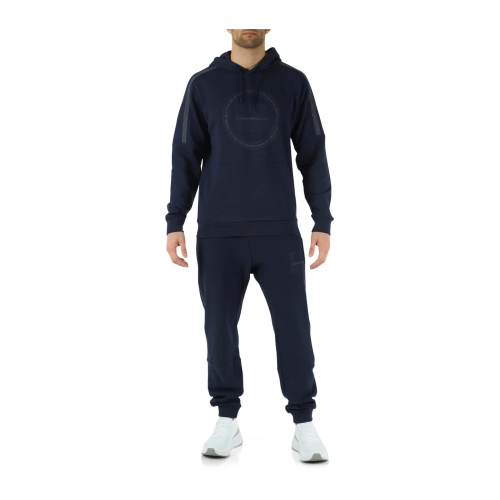Emporio Armani EA7 Katoenen sweatpants met logo print Blue Heren