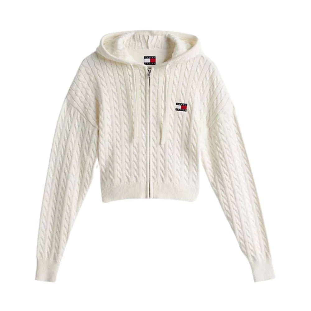 Tommy Jeans Witte Rits Gebreide Trui White Dames