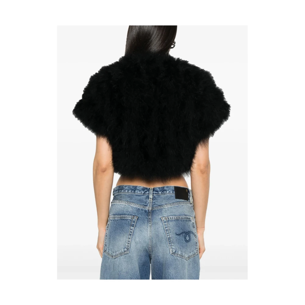 Yves Salomon Zwarte Faux Fur Shearling Jas Black Dames