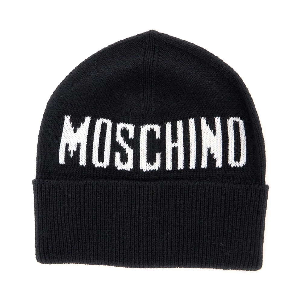 Moschino Zwarte Logo Beanie Katoenen Hoed Black Heren