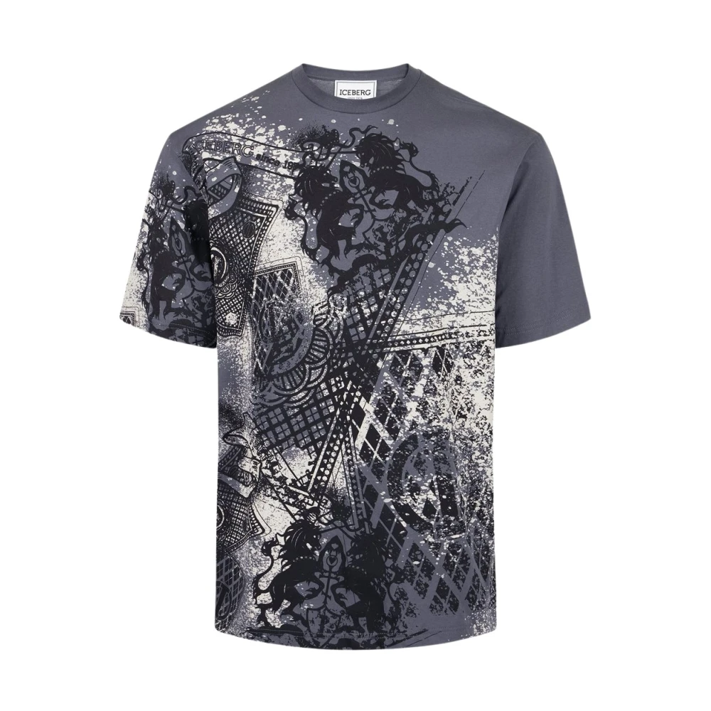 Iceberg T-shirt met allover Discharged Cards Gray Heren