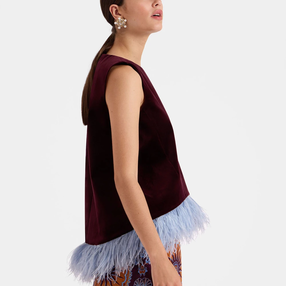 La DoubleJ Jacquard Top met Macrame Tassels Red Dames