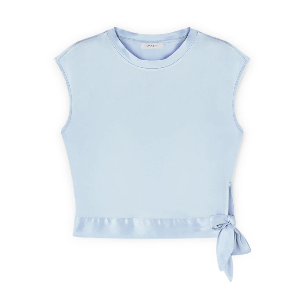 Motivi Satin blouse met knoopdetail Blue Dames