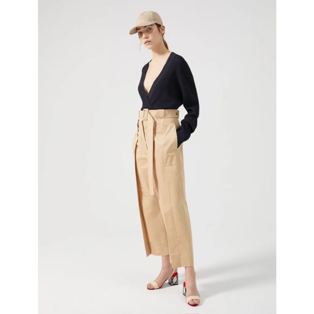 SPORTMAX Beige Katoenen Broek Beige Dames