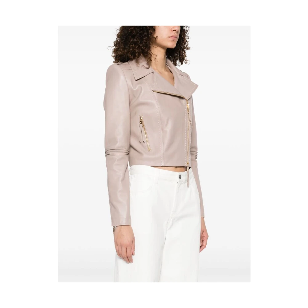Elisabetta Franchi Beige Leren Buitenkleding met Ritssluiting Beige Dames