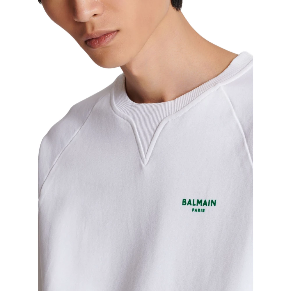 Balmain Flocked Sweatshirt White Heren