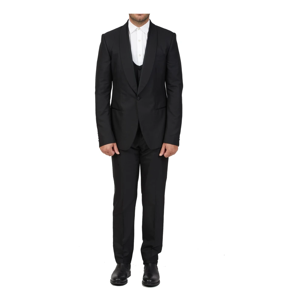 Dolce & Gabbana Zwart Pak met Wol-Zijde Mix Black Heren