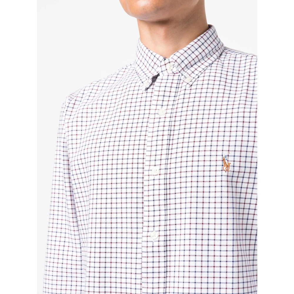 Polo Ralph Lauren Katoenen Micro-Check Geborduurd Overhemd Purple Heren
