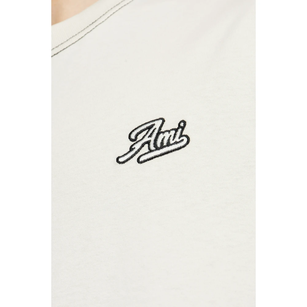 Ami Paris T-shirt met logo Beige Heren
