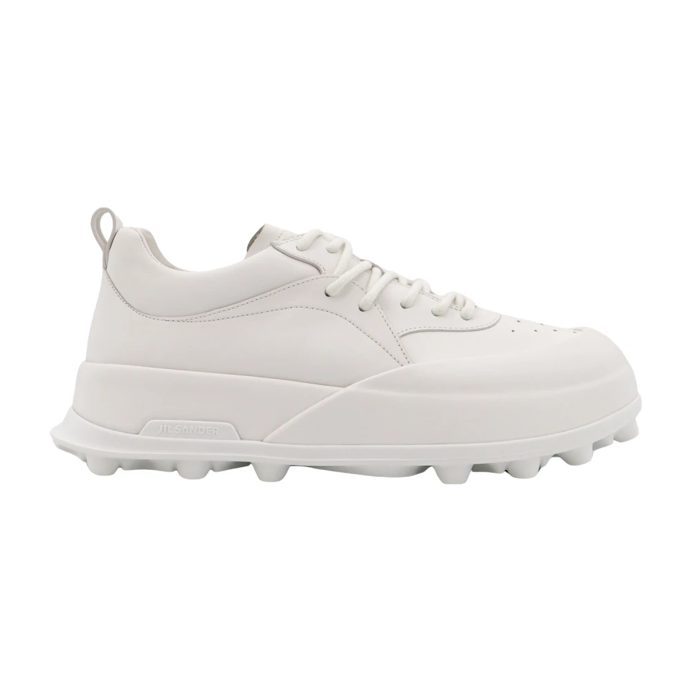 Jil Sander Men's White Sneakers, 7 Uk, Leather Trainers Perforated Toe