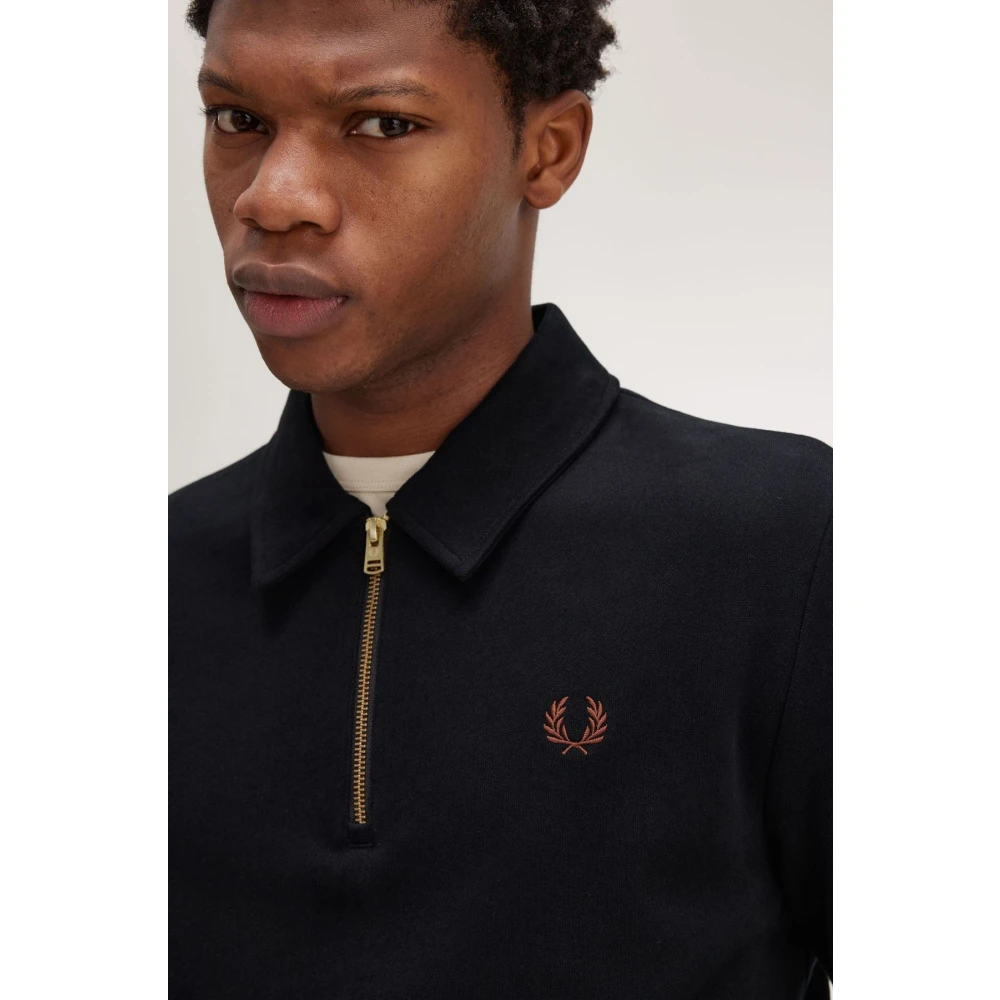 Fred Perry Zwarte Katoenen Half-Zip Sweater Black Heren