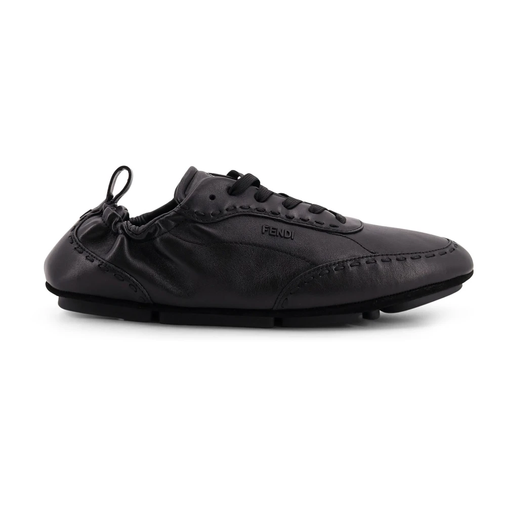 Fendi Handgemaakte Vetersneakers met Macro Stiksels Heren Schoenen Zwart