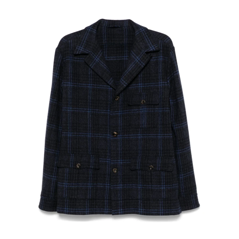 Black Check Pattern Wool Blend Jacket - Finamore - Modalova
