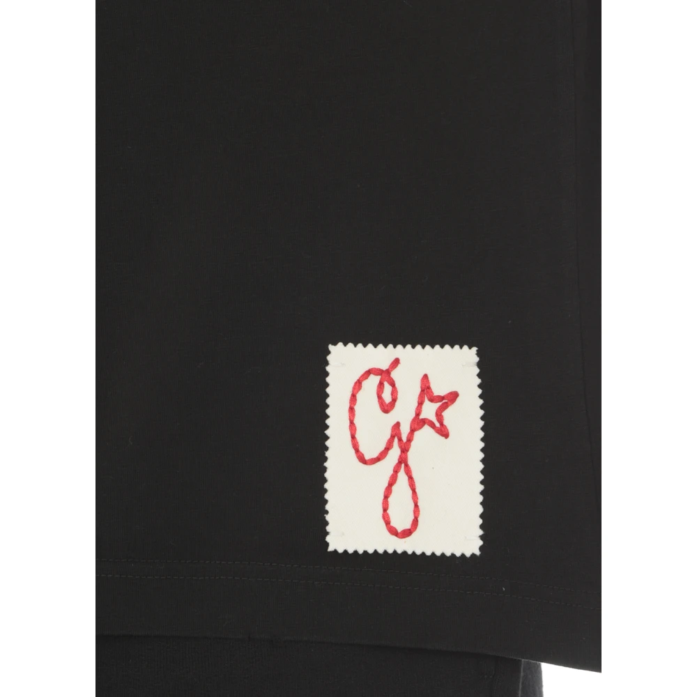 Golden Goose Zwart katoenen T-shirt met logo patch Black Heren