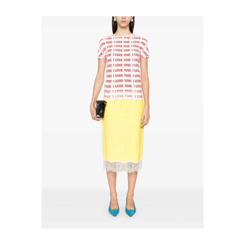 Blumarine Midi Rokken met Elastische Taille en Kant Yellow Dames