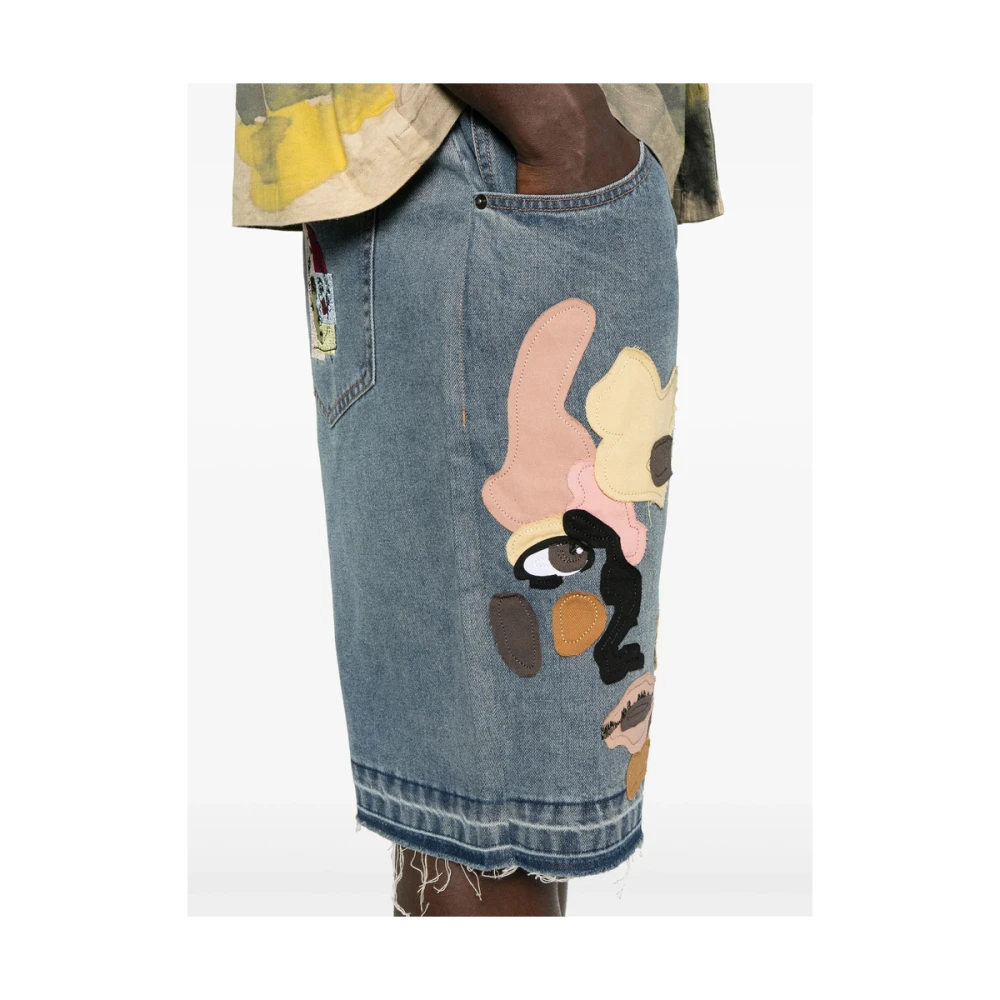 KidSuper Studios Blauwe Raw-Cut Denim Shorts Blue Heren