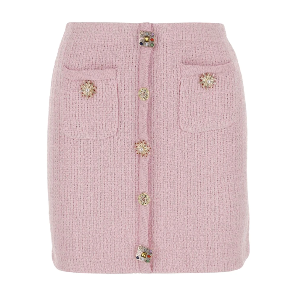 Self Portrait Roze Gebreide Mini Rok Juweelknoop Pink Dames