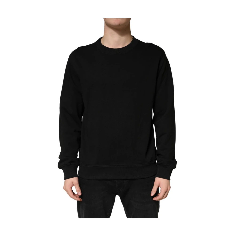 Dolce & Gabbana Men's Black Cotton Crewneck Jumper - Round-Neck Knitwear - Xl - Knitwear
