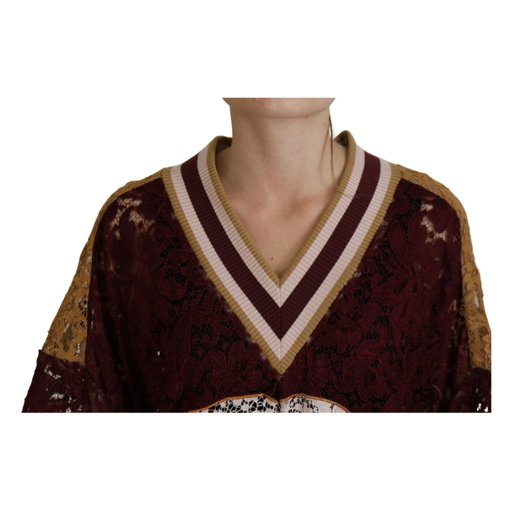 Dolce & Gabbana Multicolor Kant V-hals Pullover Trui Brown Dames