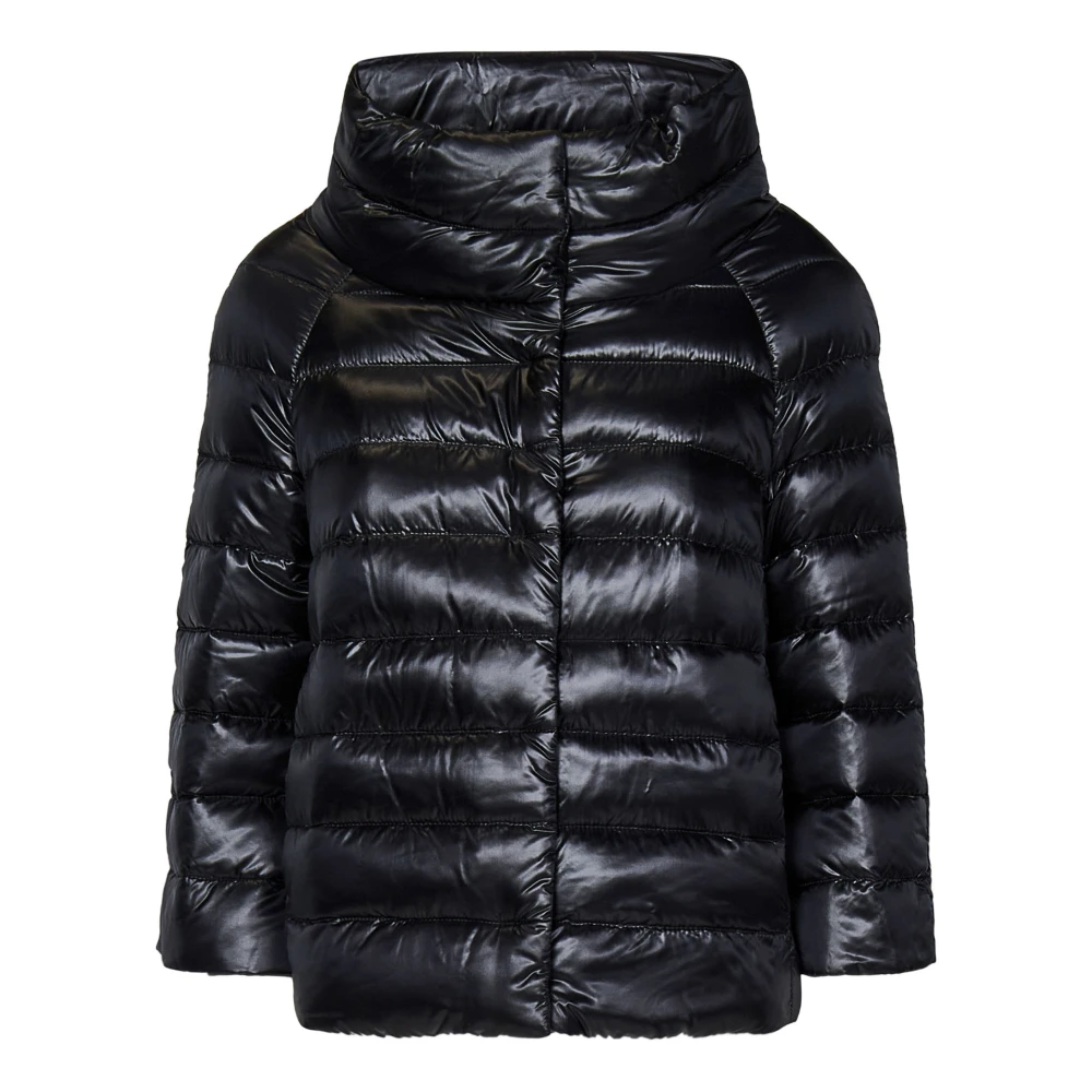 Herno Zwarte Cape Jas Stijlvol Luxe Black Dames