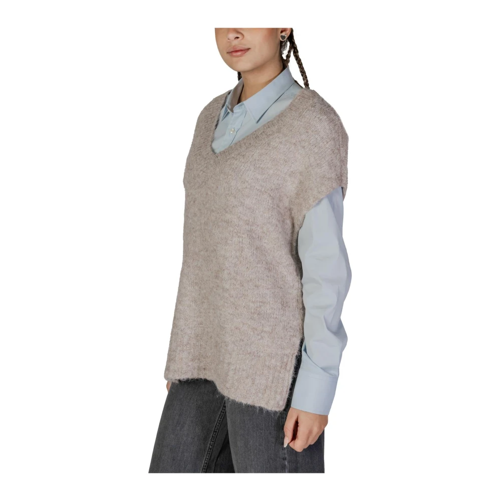 Vero Moda Beige V-hals Gebreid Vest Korte Mouwen Beige Dames