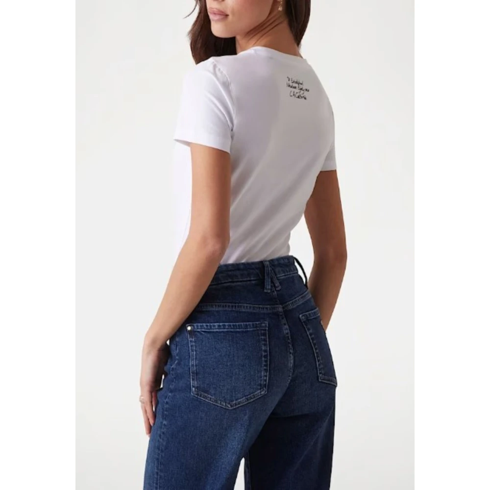 Guess Driehoek Bloemen T-shirt White Dames