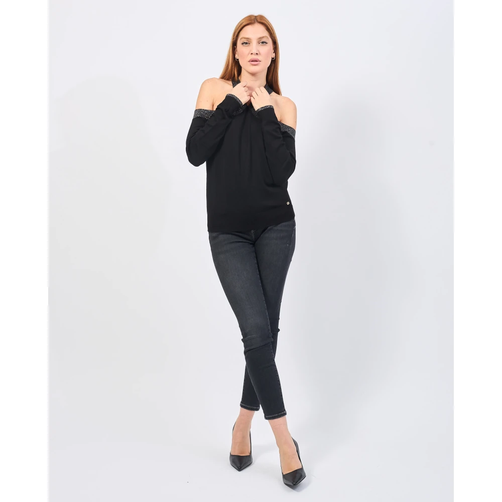 Gaudi Zwarte Gekruiste Viscose Trui Black Dames