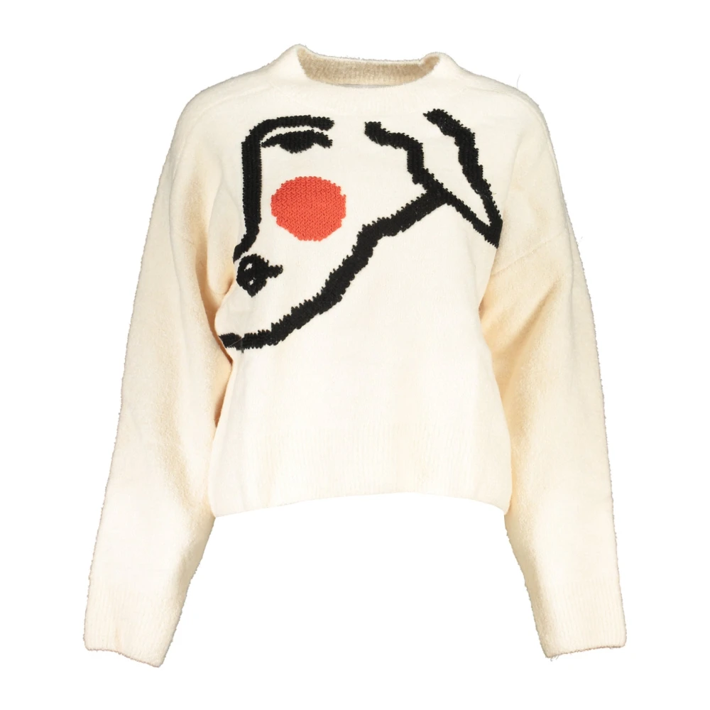 Desigual Witte Trui met Lange Mouwen Geborduurd Logo White Dames