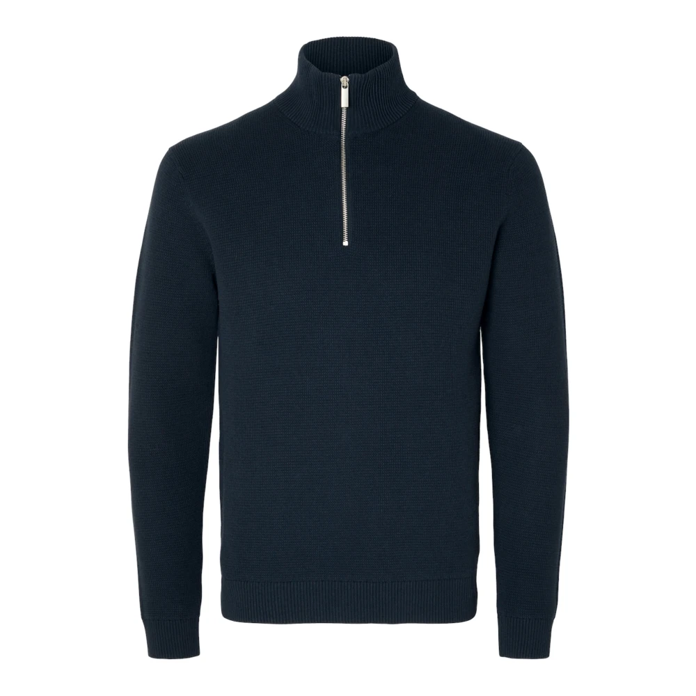 Selected Homme Melange Pullover met Troyer Kraag Blue Heren