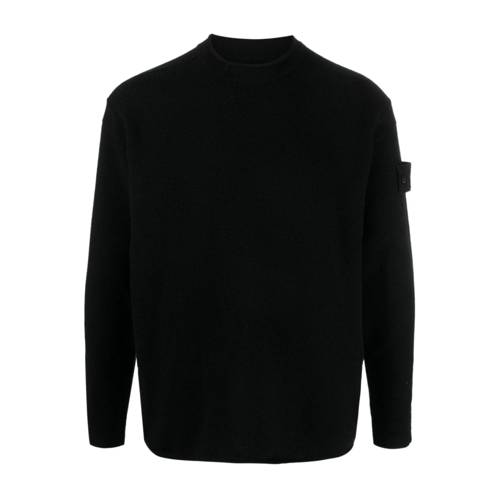 Stone Island Zwarte losse trui met Ghost Logo Patch Black Heren