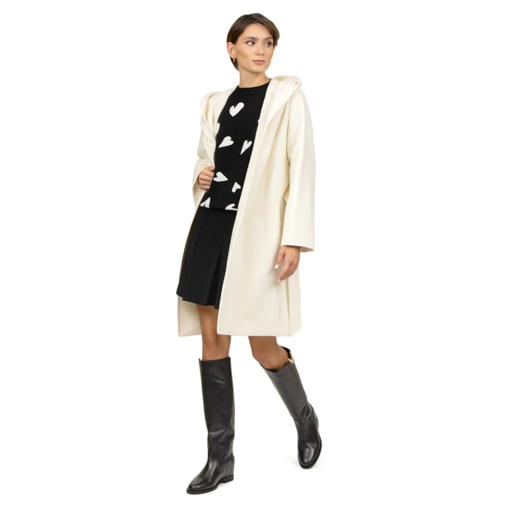Max Mara Studio Witte Wol Korte Hoodie Jas White Dames