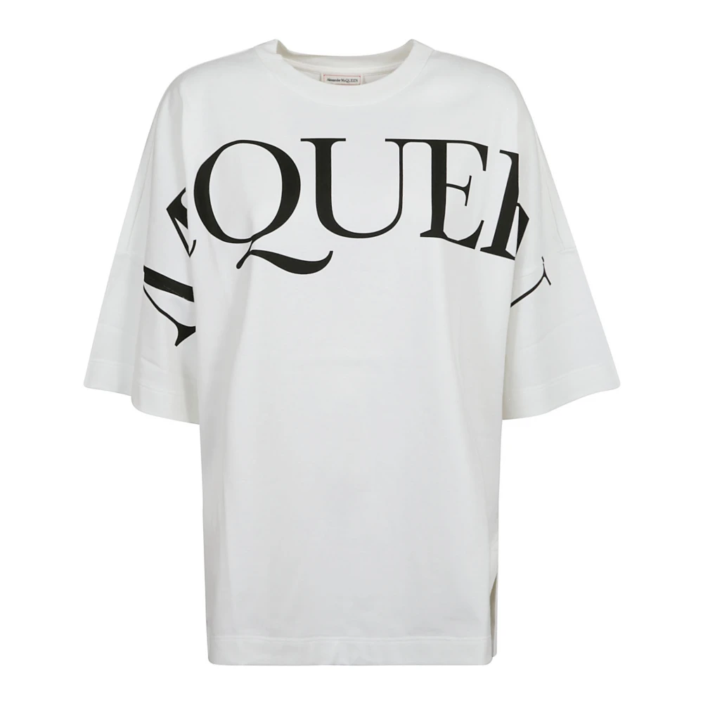 Alexander mcqueen Wit Logo Print Oversized T-Shirt White Dames